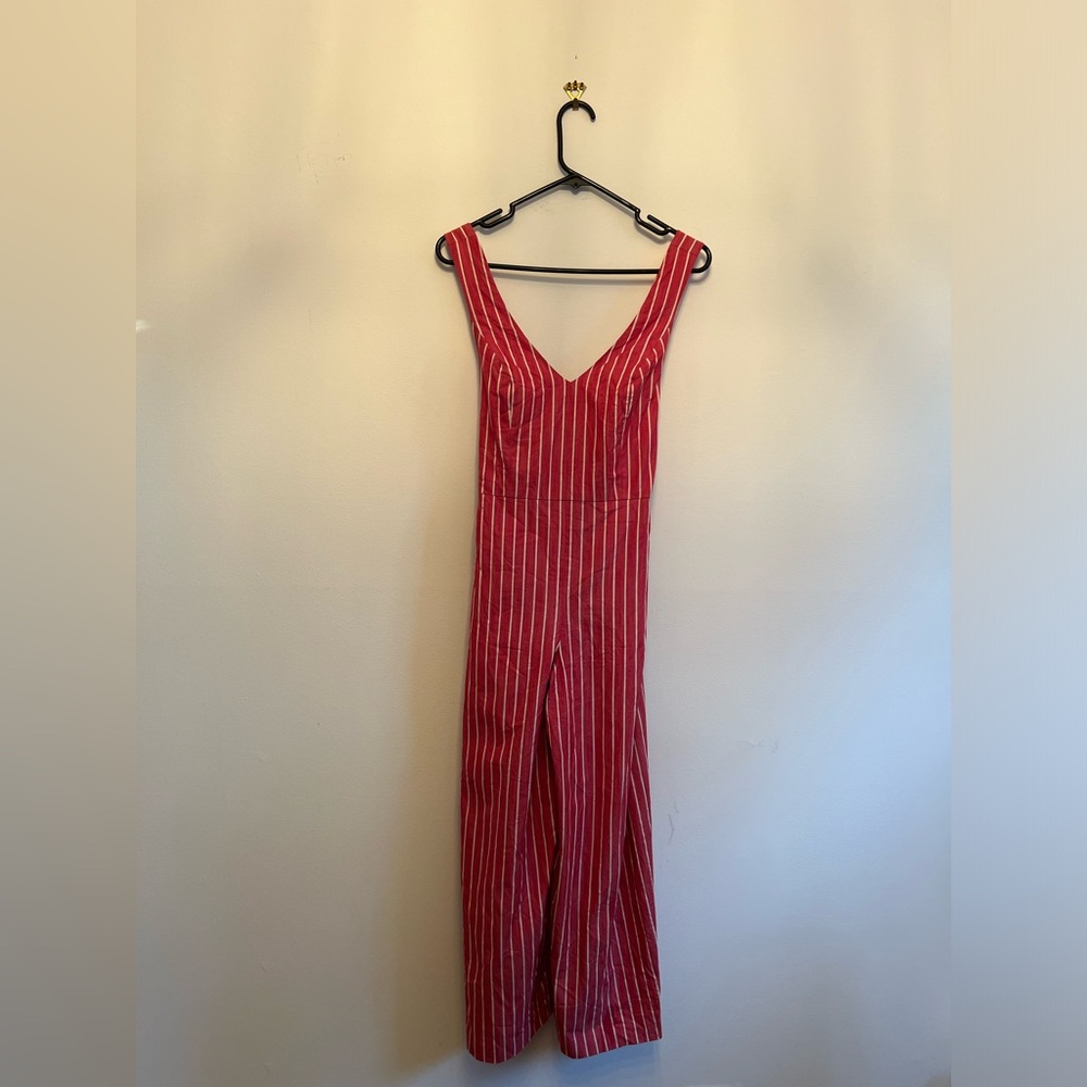 Pinstripe & red Club Monaco jumpsuit.